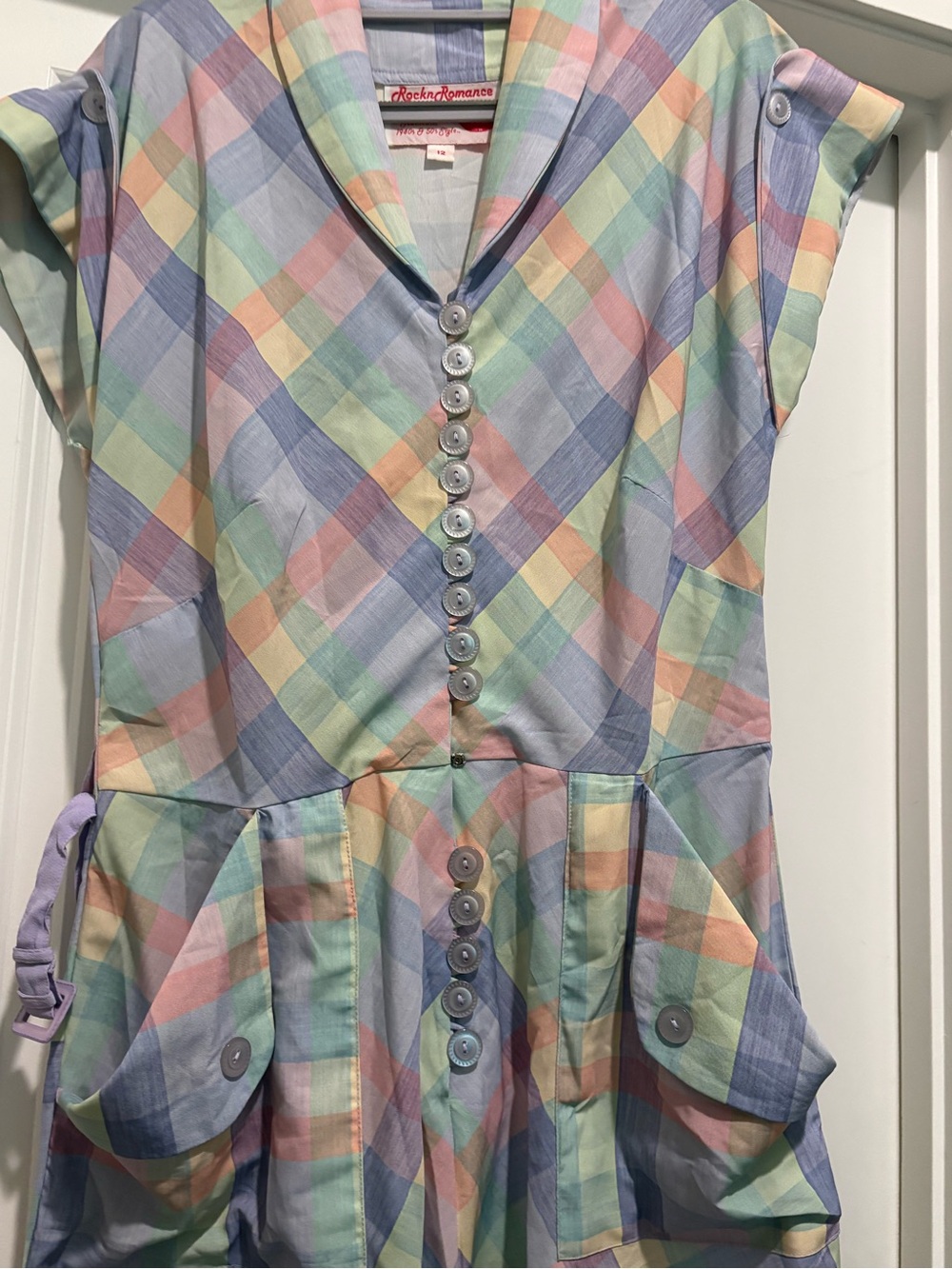 RocknRomance “Make Do and Mend” Casey style Pastel Plaid Button-Front Dress